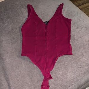 Express Wine Red Thong Bodysuit